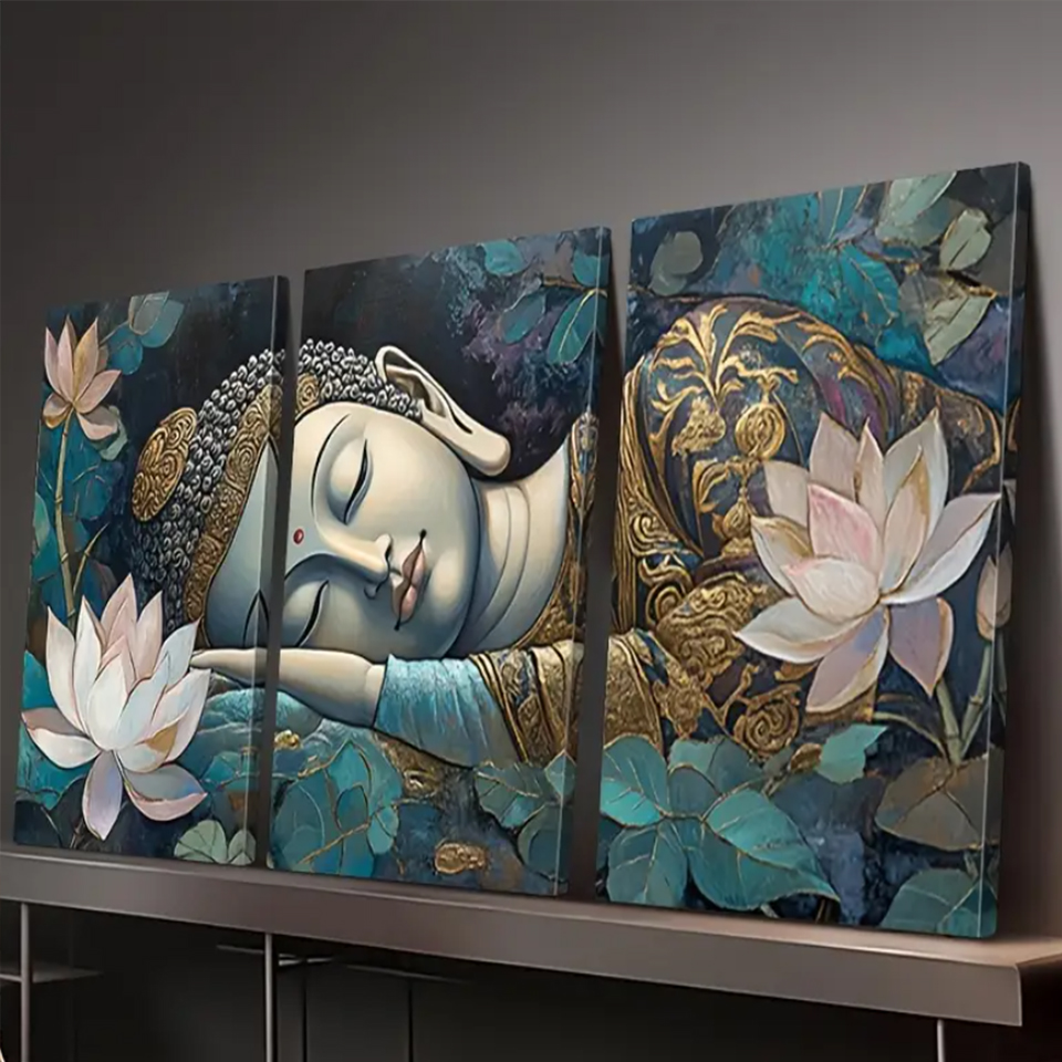 Luxury Bags Europe - Lotus Buddha addormentato Pittura diamante trittico